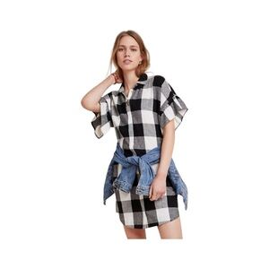 The Odells Dolly Gingham Plaid Linen Blend Mini-Shirtdress XS Classic Timeless